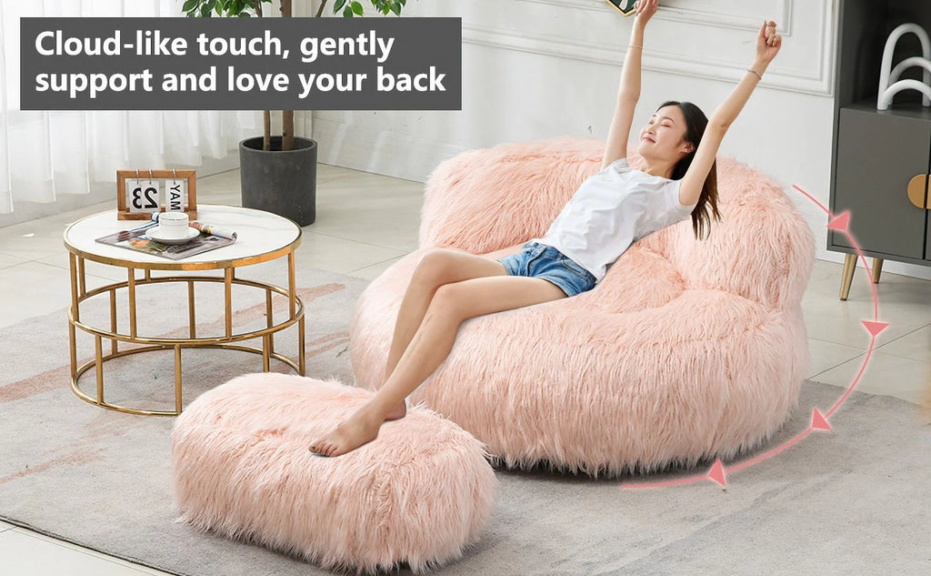 Fluffy Bean Bag Chair with Ottoman Z93140