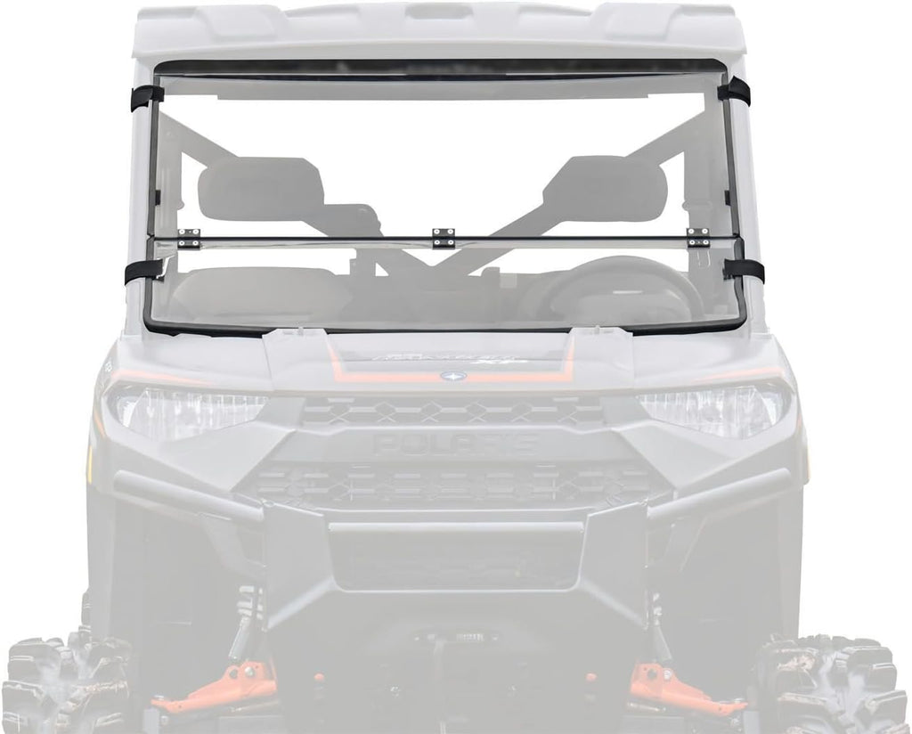 Scratch Resistant Flip / Fold Down 2-in-1 Windshield for Polaris Ranger XP 1000, 1/4 Thick Polycarbonate F1337