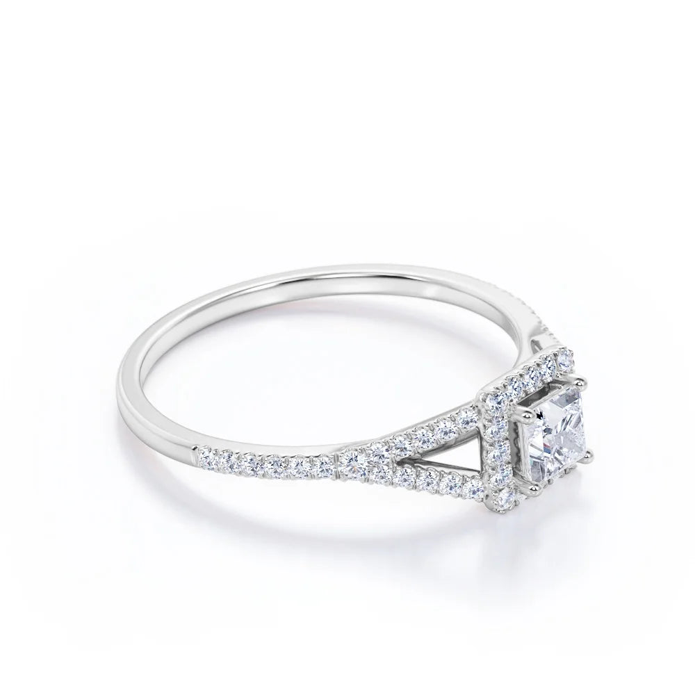 18K White Gold over Silver Princess Cut Diamond Halo Engagement Ring U808