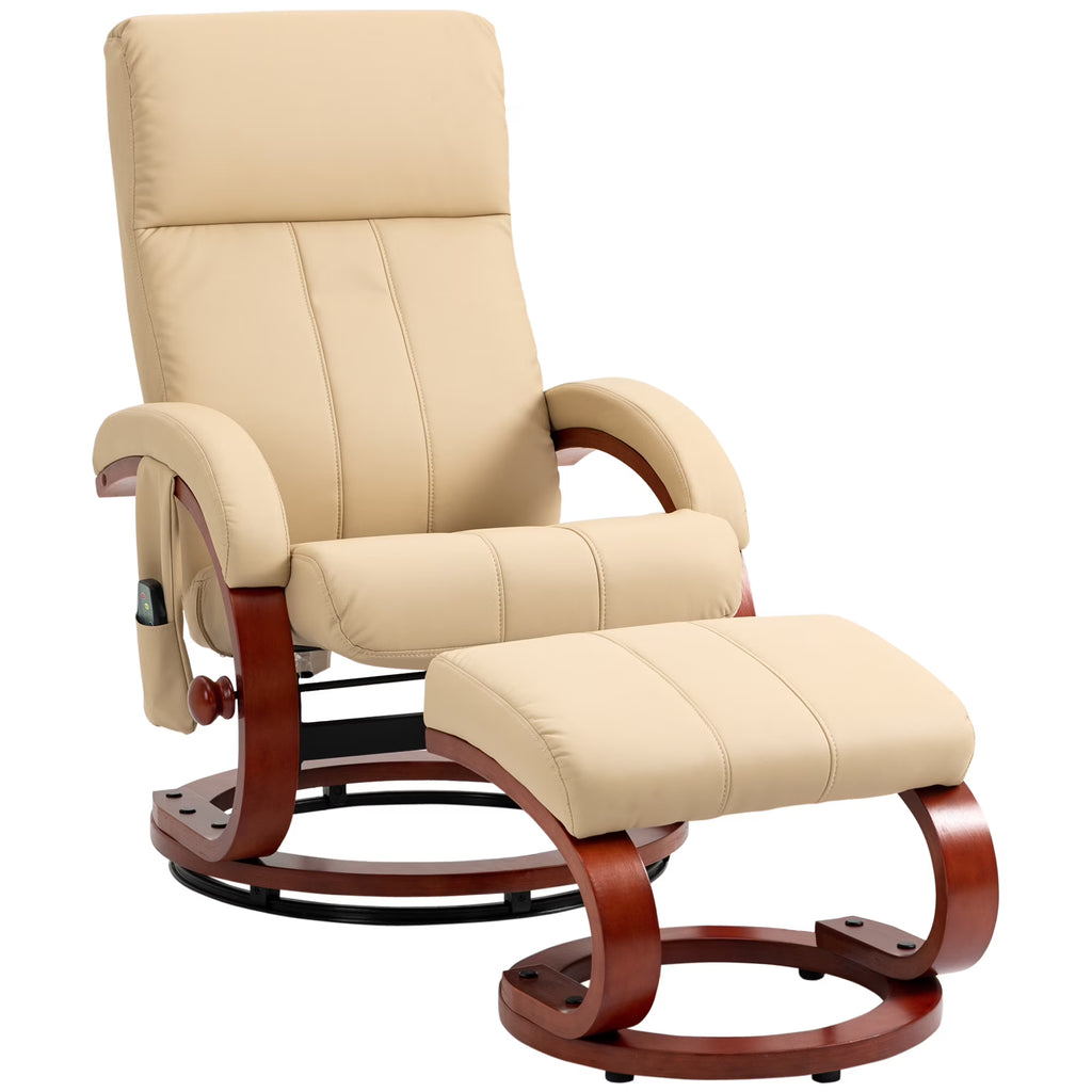 Beige Electric Faux Leather Recliner Chair with Ottoman D109556