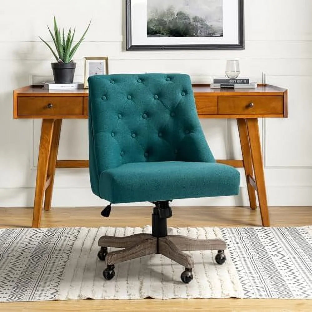 Blue Tufted Upholstered Desk Chair with Wood Base C252902