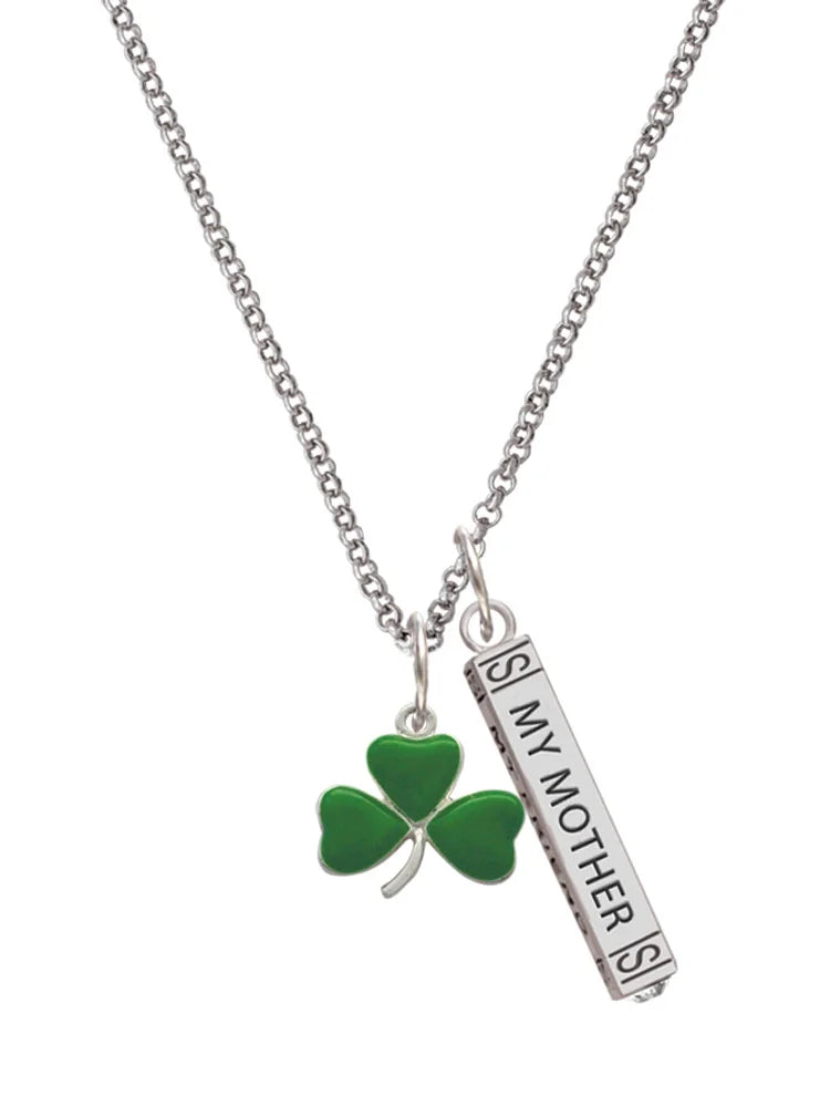 Silvertone Shamrock Bar Charm Necklace, 23" K110