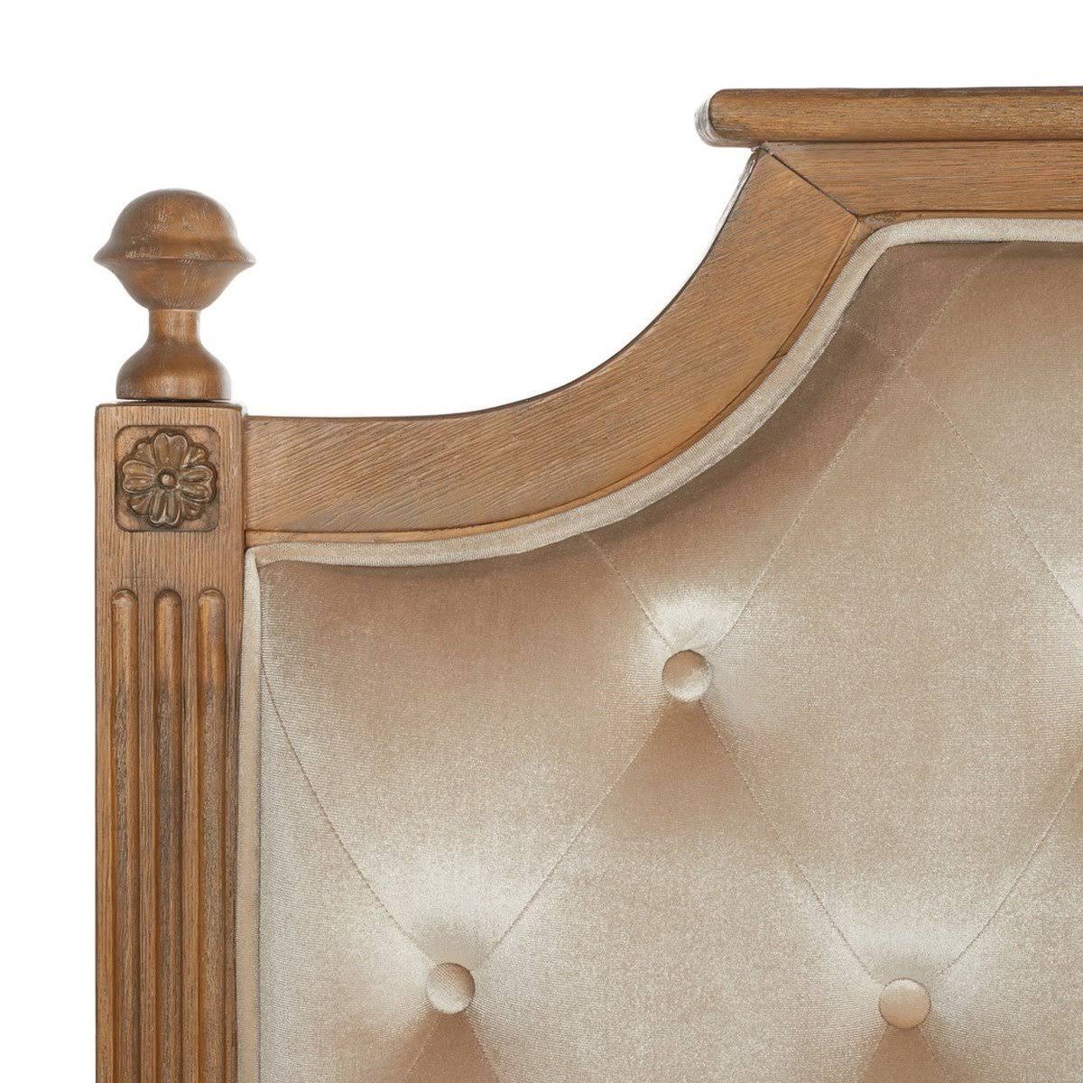Rustic Wood Tufted Velvet Headboard Beige Full T21253
