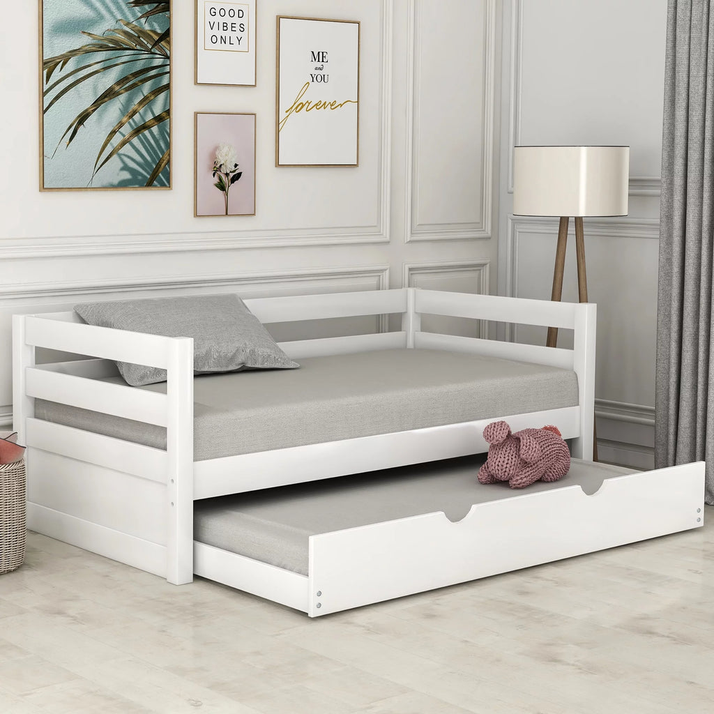 Solid Wood Daybed with Trundle White N70555