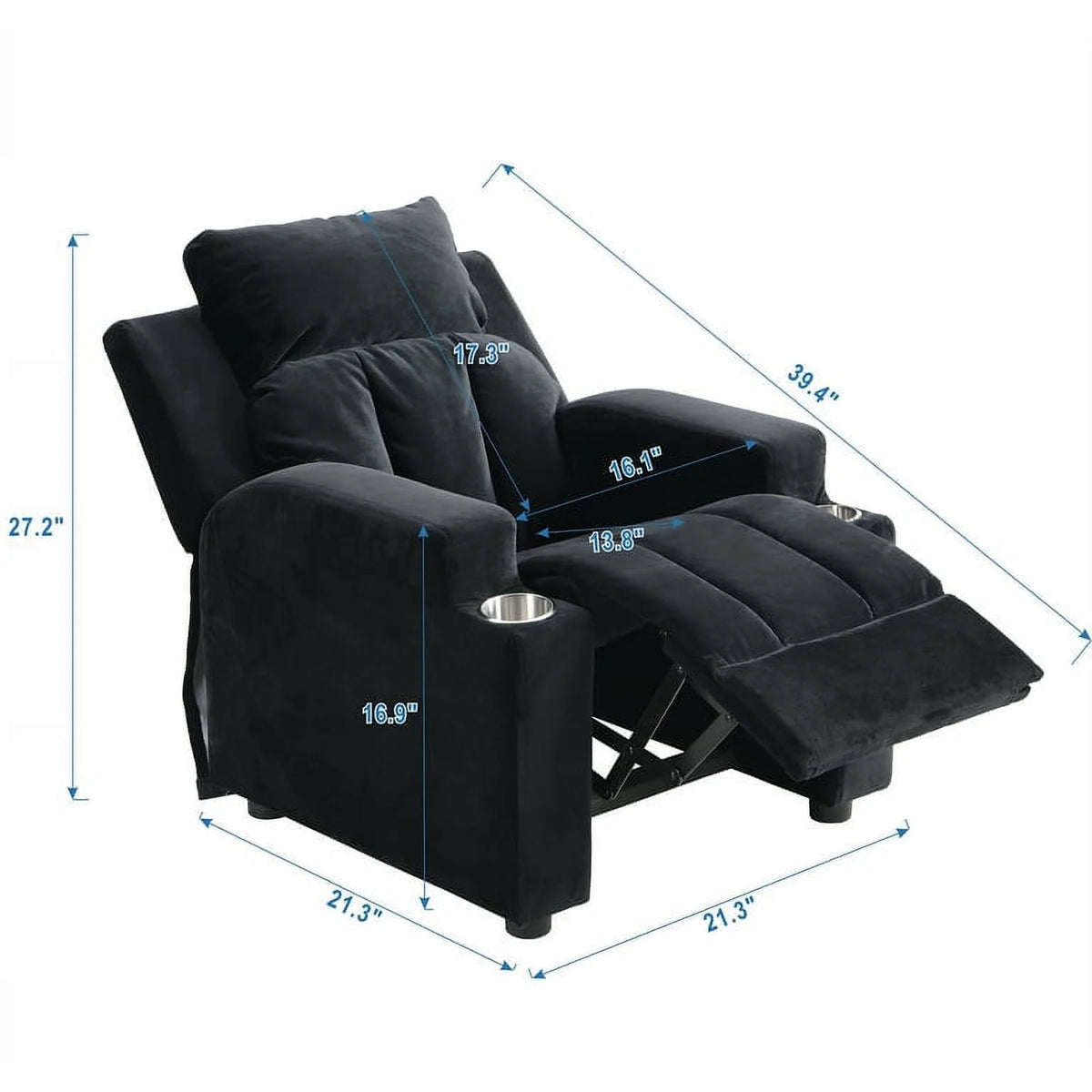 Kids Velvet Recliner Chair with Cup Holder and Footrest J3605