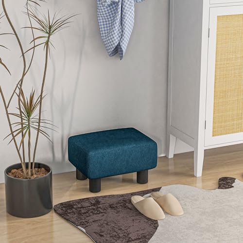 Green Linen Fabric Cube Ottoman with Plastic Legs W47883