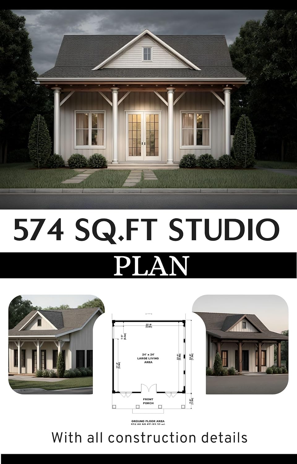 Modern Tiny Studio Plan with construction details O910766