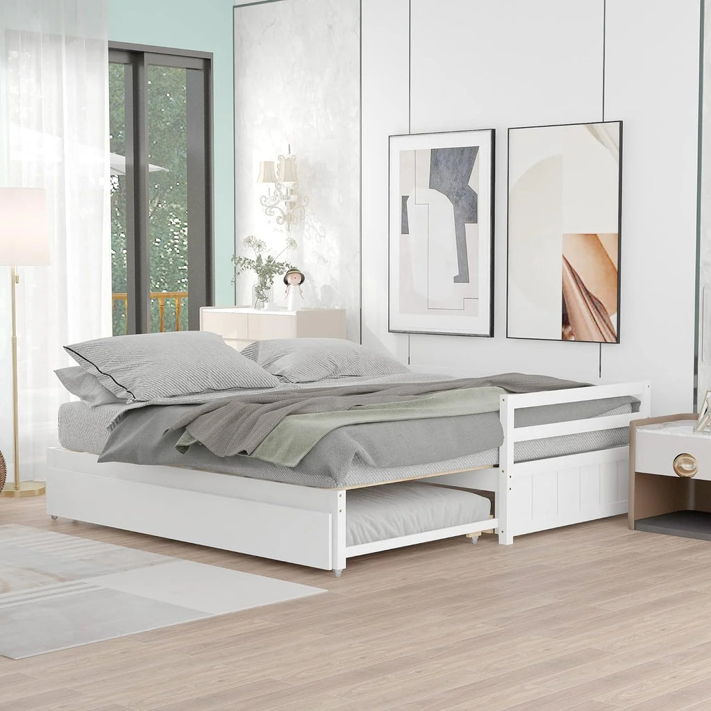 White Wood Extendable Daybed with Trundle C681