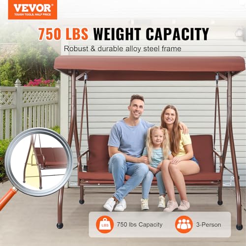 3-Seat Converting Canopy Patio Swing Chair with Cushion D558374