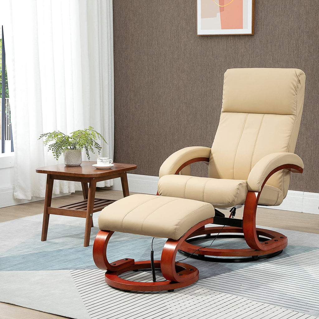 Beige Electric Faux Leather Recliner Chair with Ottoman D109556