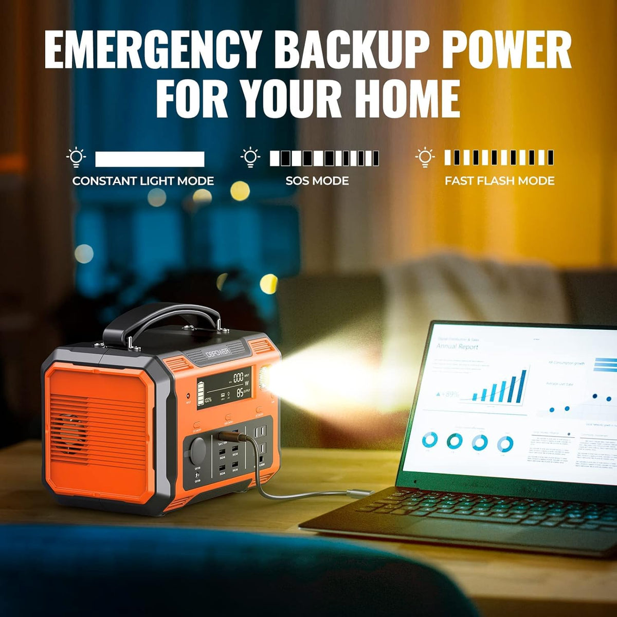 Portable Power Station 505Wh 500W Lithium Battery Pack with 110V AC Outlet SOS LED B654461