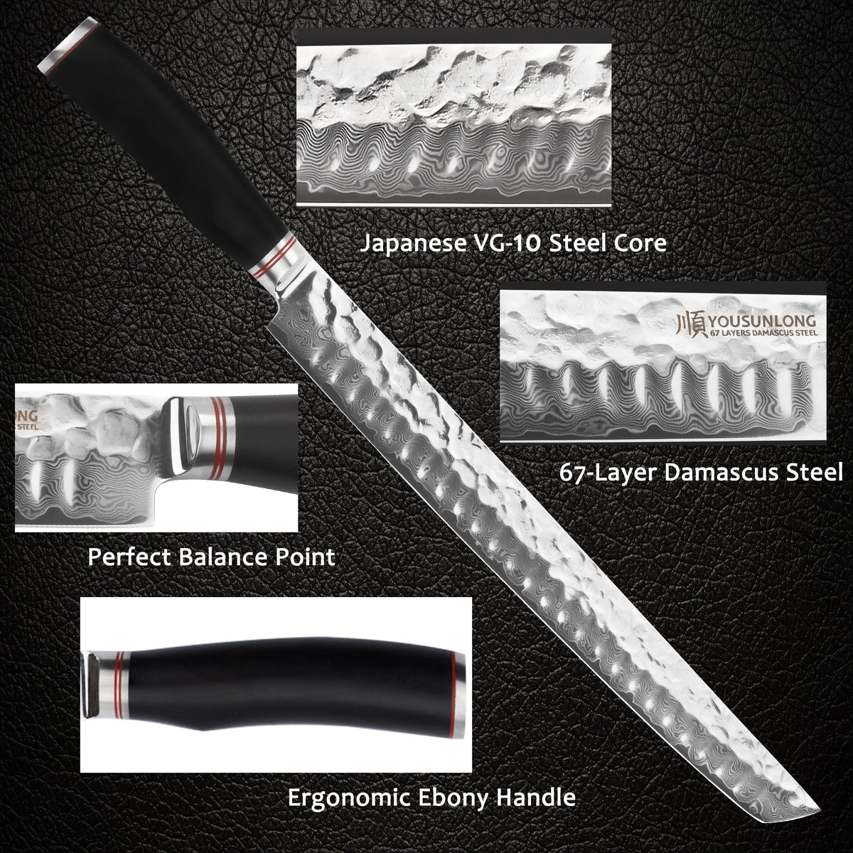 13 Inch Damascus Steel Fillet Knife with Leather Sheath J94777