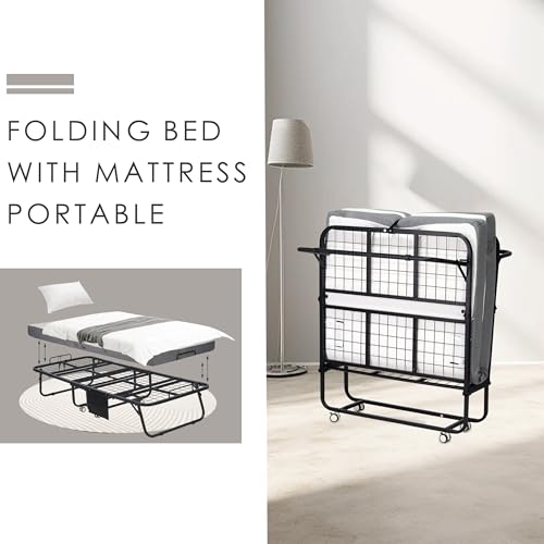 Black Folding Rollaway Bed with Mattress T258615