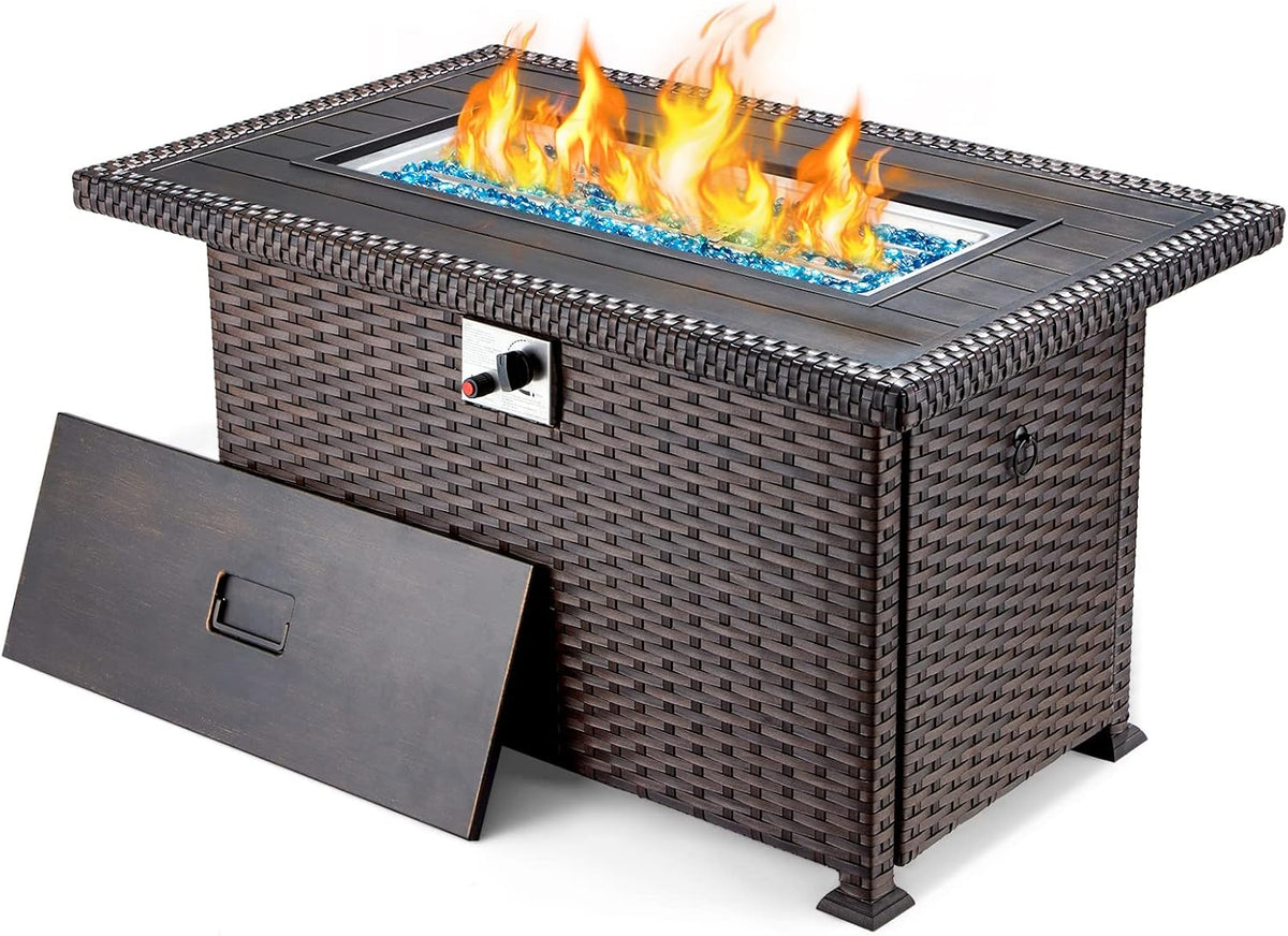 44in Propane Fire Pit Table with Lid Cover Glass Beads P909