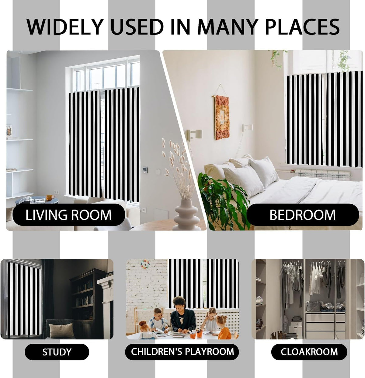 Black and White Striped 27.5" W x 39" L Kitchen Curtains 2 Panels Rod Pocket Z1979