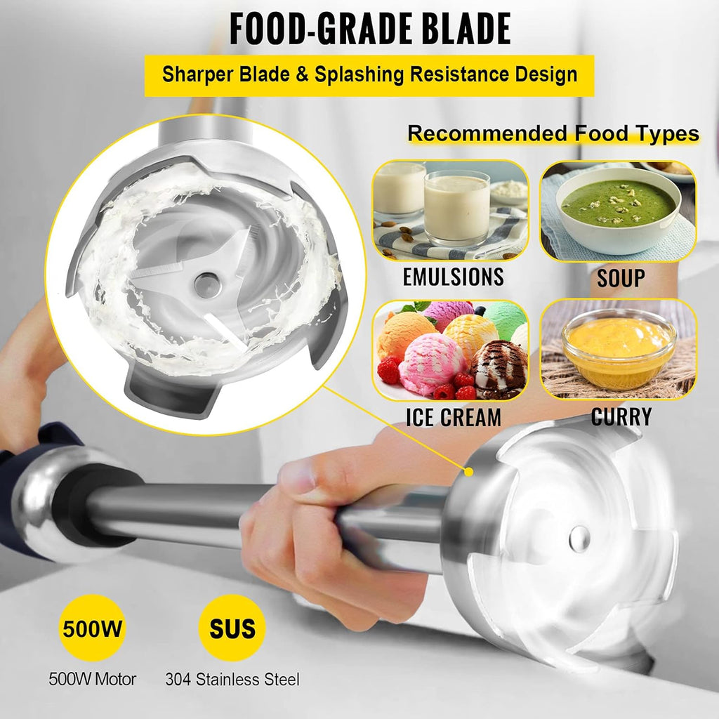 Commercial Immersion Blender 500W 304 Stainless Steel with 11.8" Removable Shaft L1089