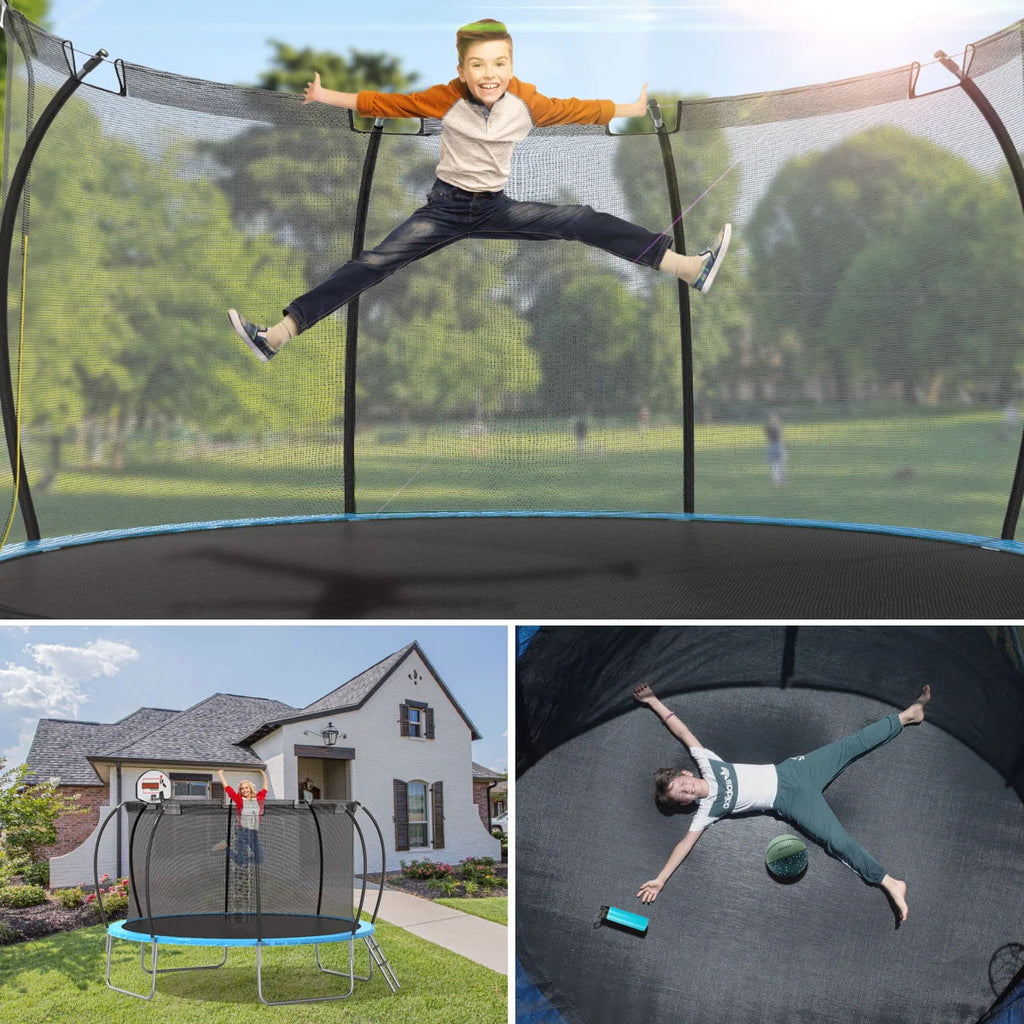 12 ft Trampoline with Enclosure and Basketball Hoop M554051