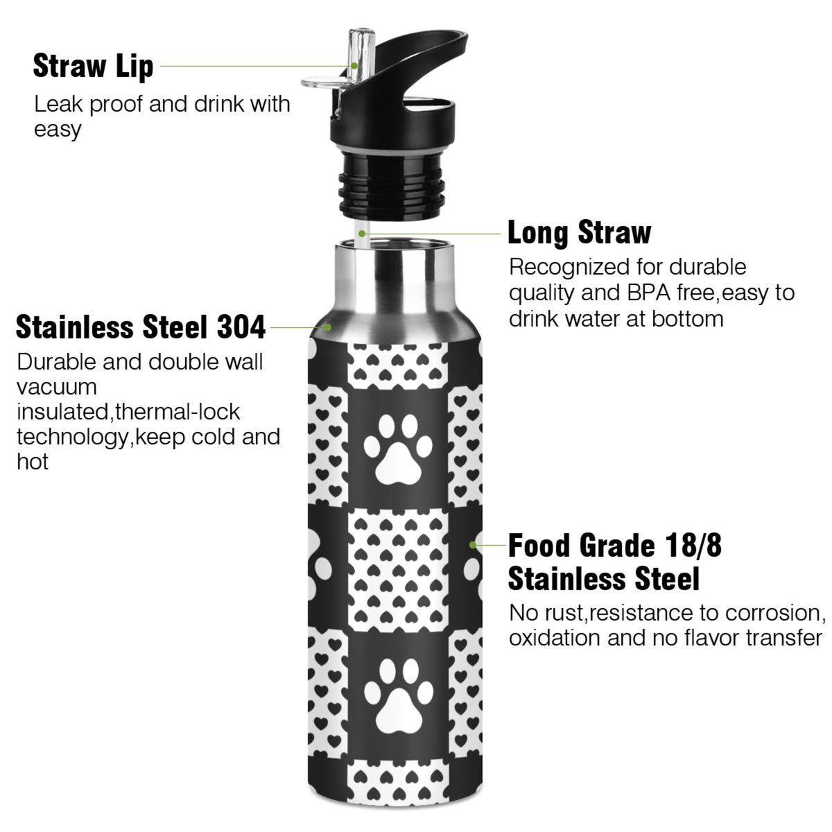 20 OZ Stainless Steel Water Bottle with Straw Lid E770