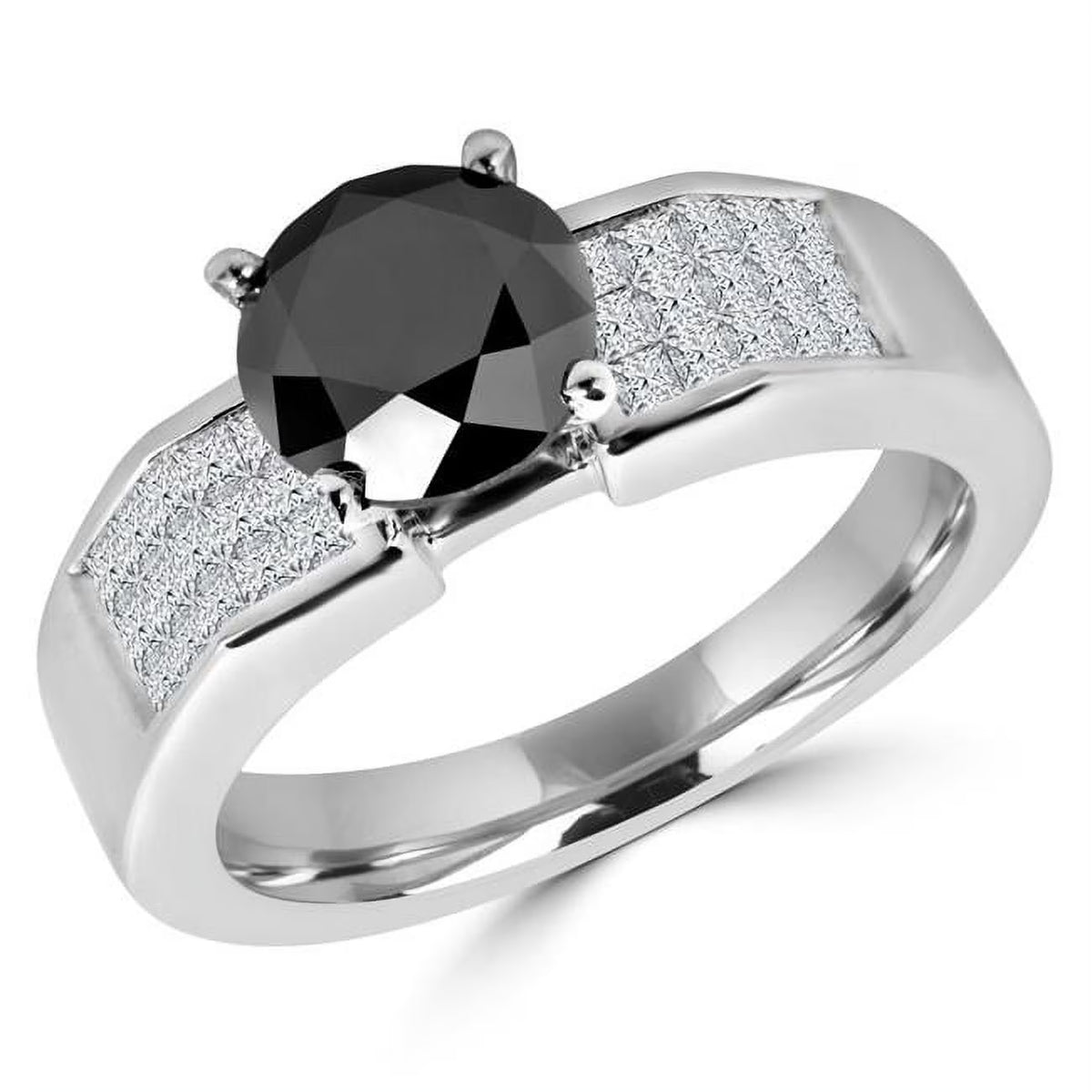14K White Gold Black Diamond Engagement Ring Size 3.5 H82573