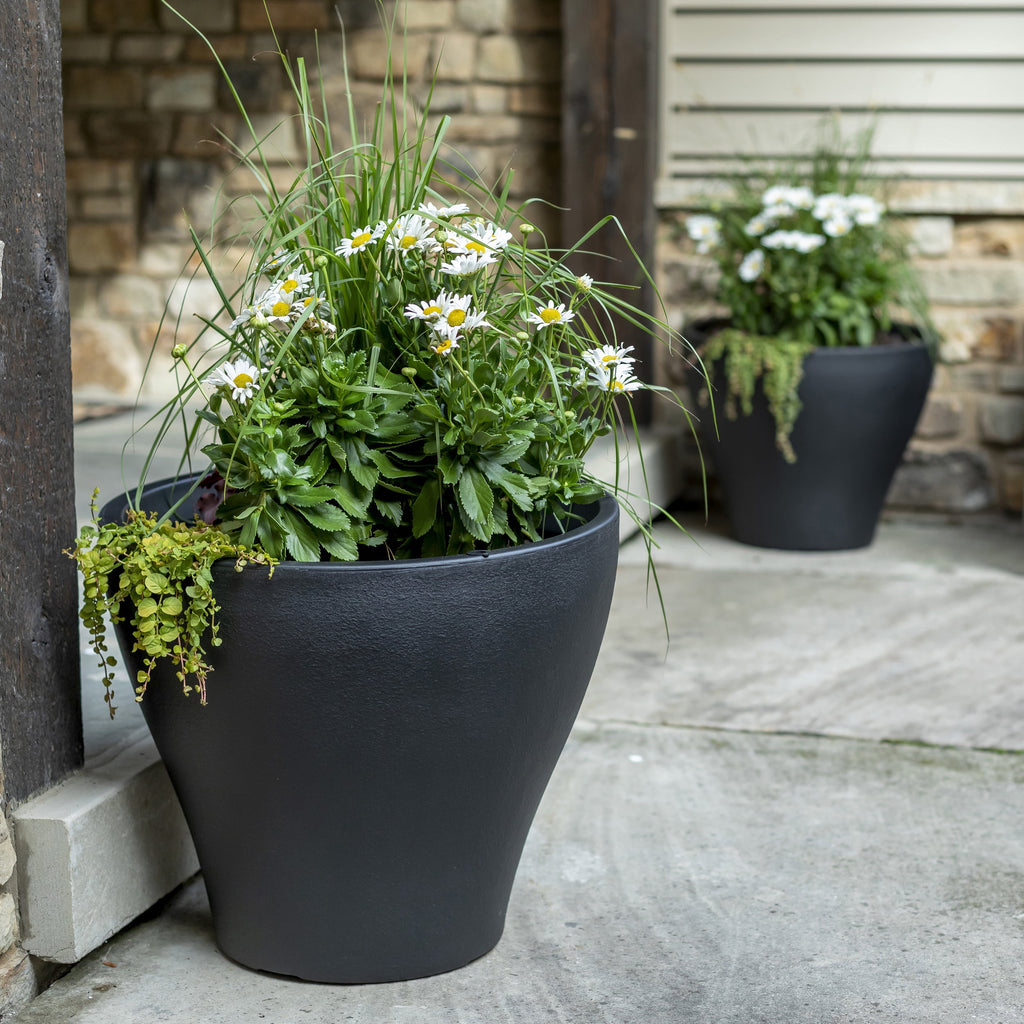 Dark Cedar Round Indoor Outdoor Plastic Planter and Pot D241351