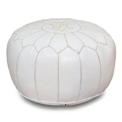 White Leather Pouf J6753