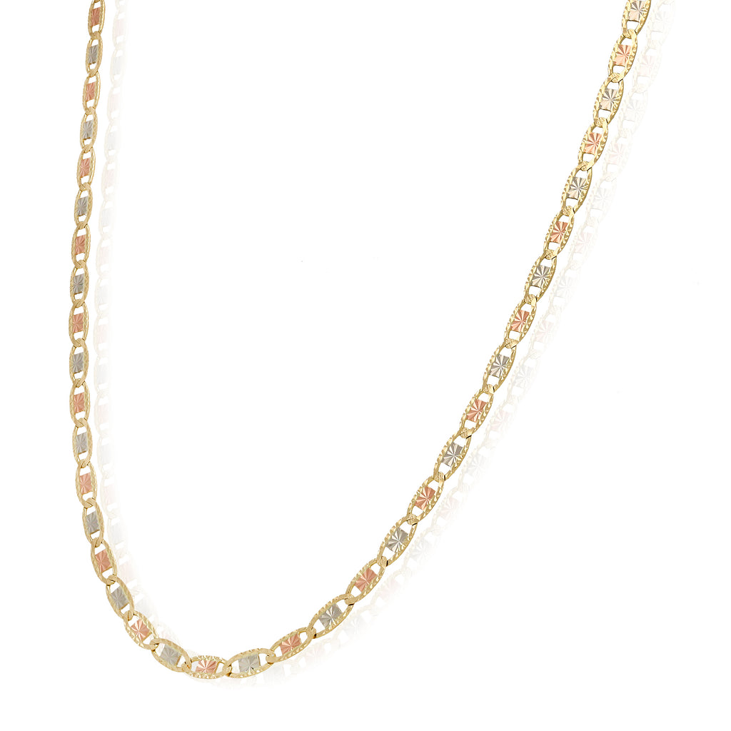 Solid 14K Gold Tri-Color 4mm Diamond-Cut Chain Necklace 18"-24" N5116