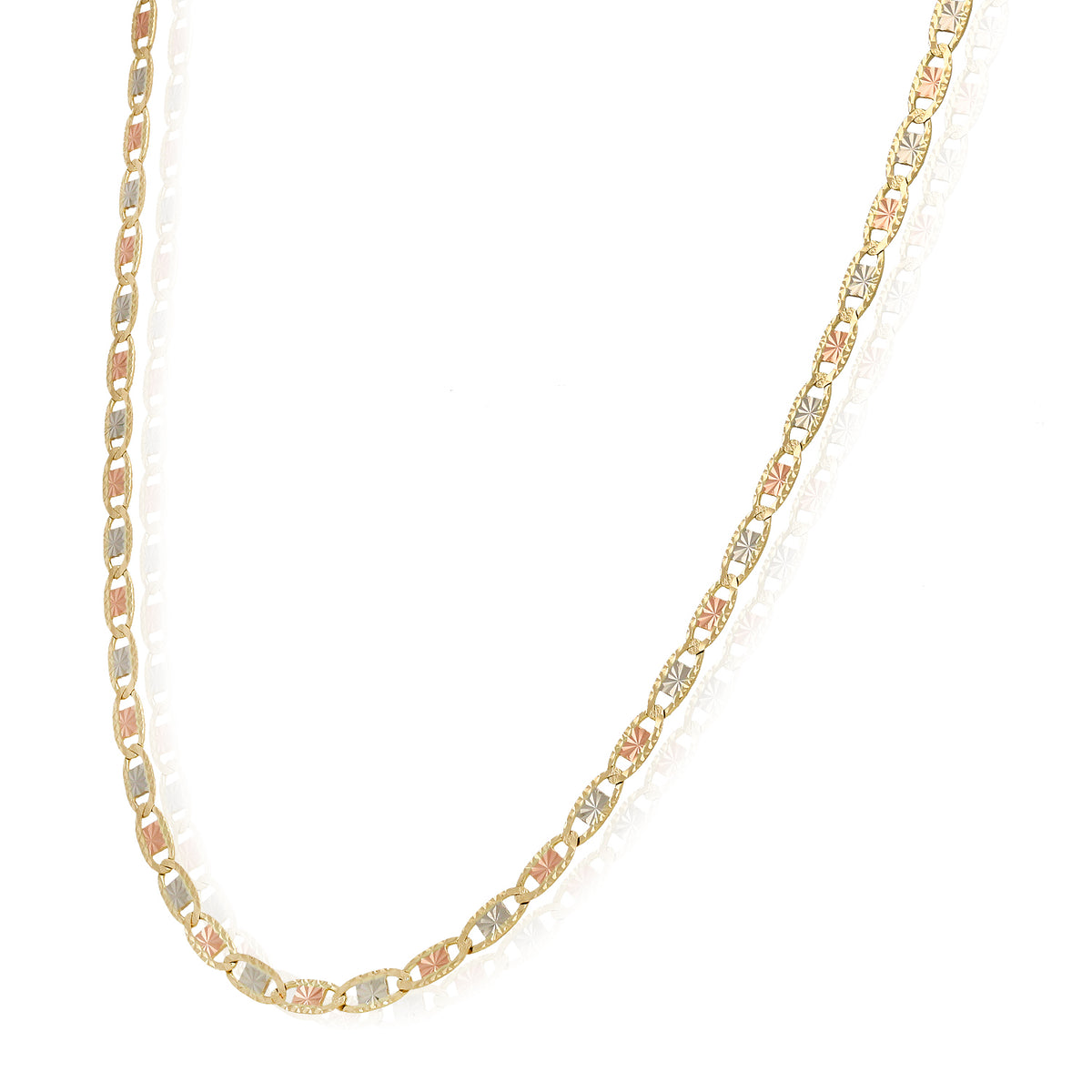 Solid 14K Gold Tri-Color 4mm Diamond-Cut Chain Necklace 18"-24" N5116