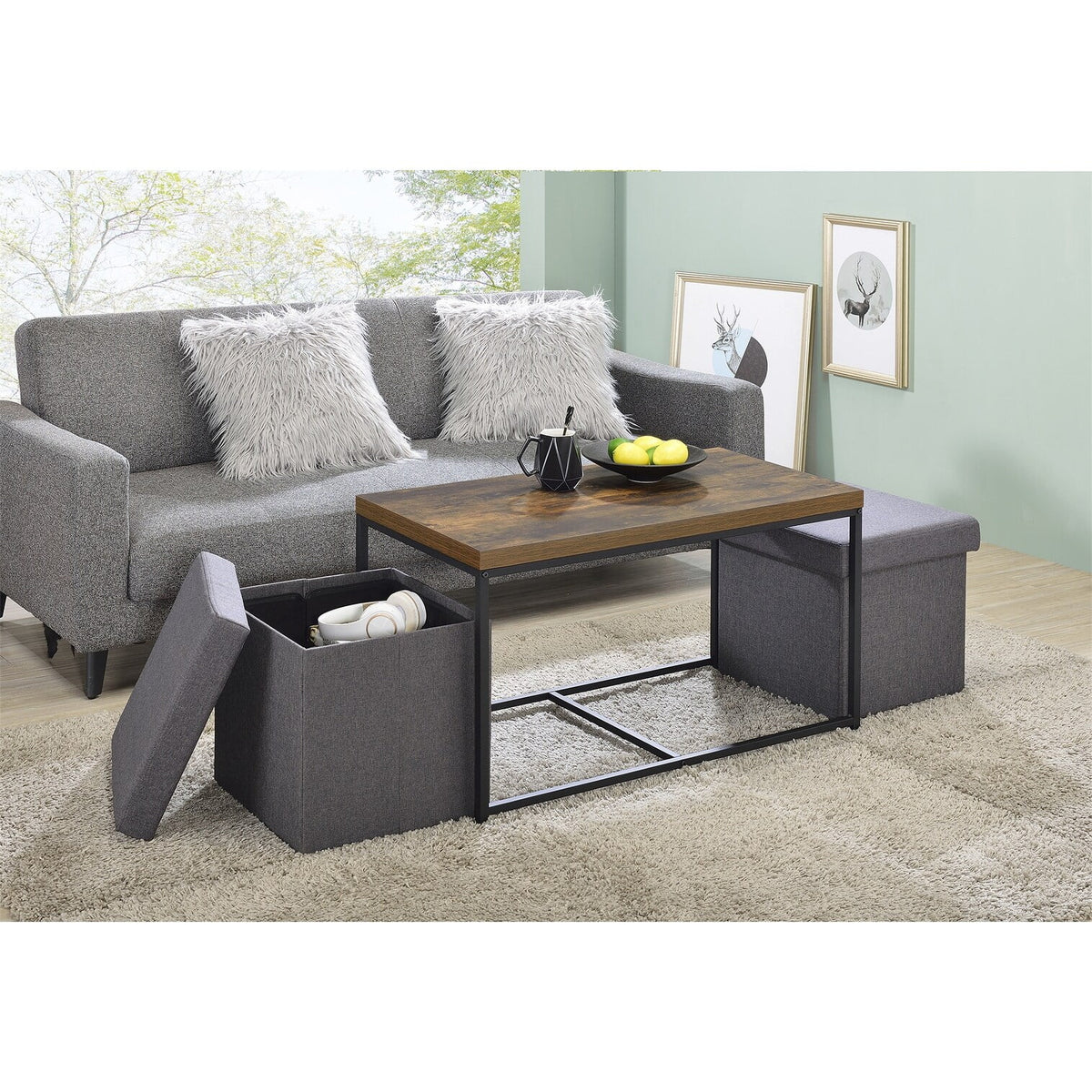 Oak Wood Grain 3 Piece Coffee Table Set N231