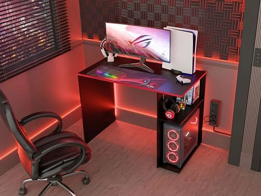 Compact Gaming Computer Desk with 2 Shelves and Monitor Stand Z842328