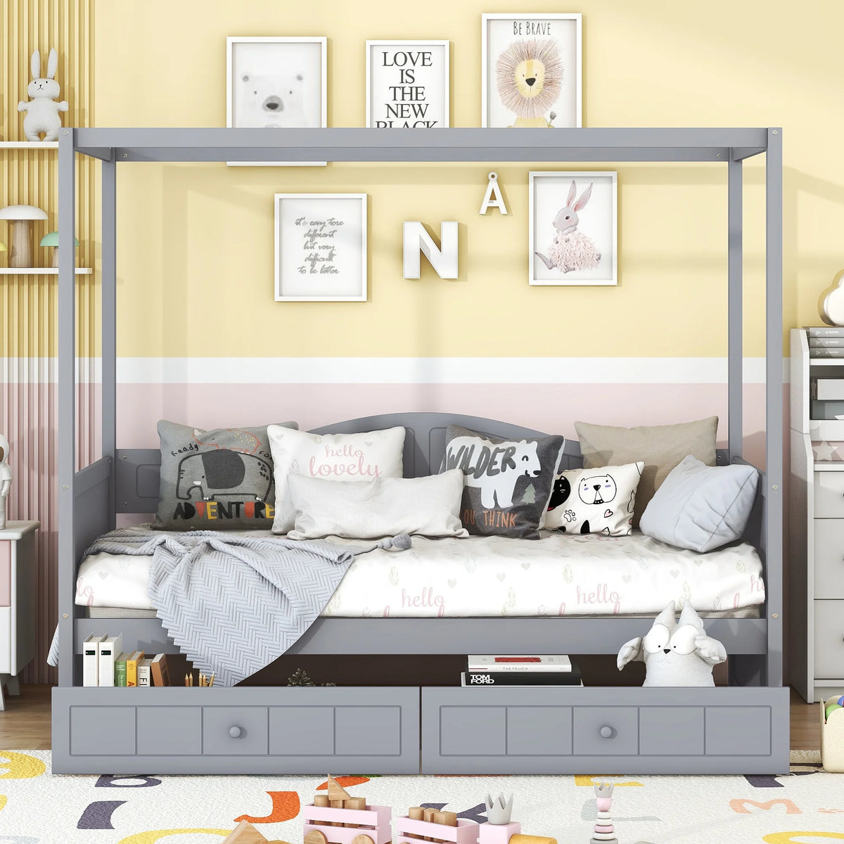 Twin Size Canopy Day Bed with 2 Drawers F67035