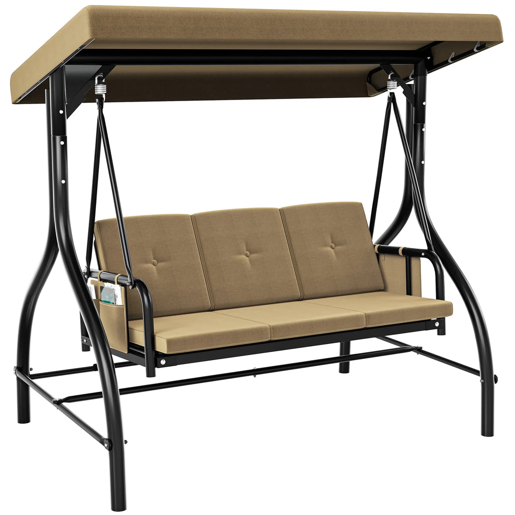 3-Seats Outdoor Patio Swing Chair with Adjustable Canopy and Removable Cushion C7990