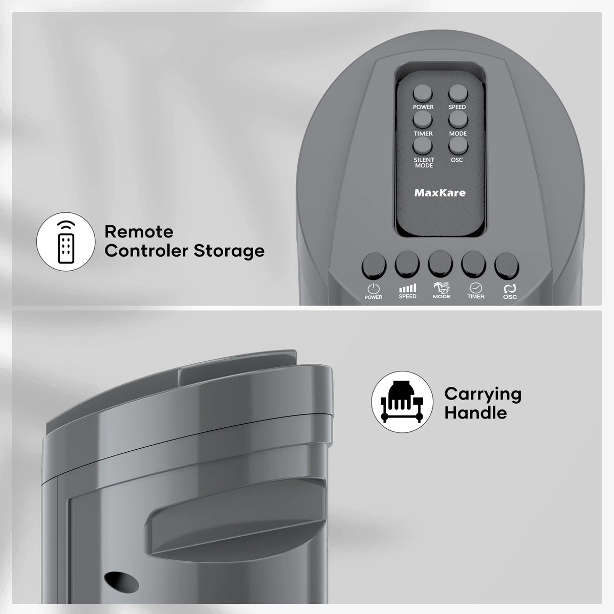 70° Oscillating Tower Fan with Remote Control 3 Speeds 3 Wind Modes Timer Dark Gray H87307