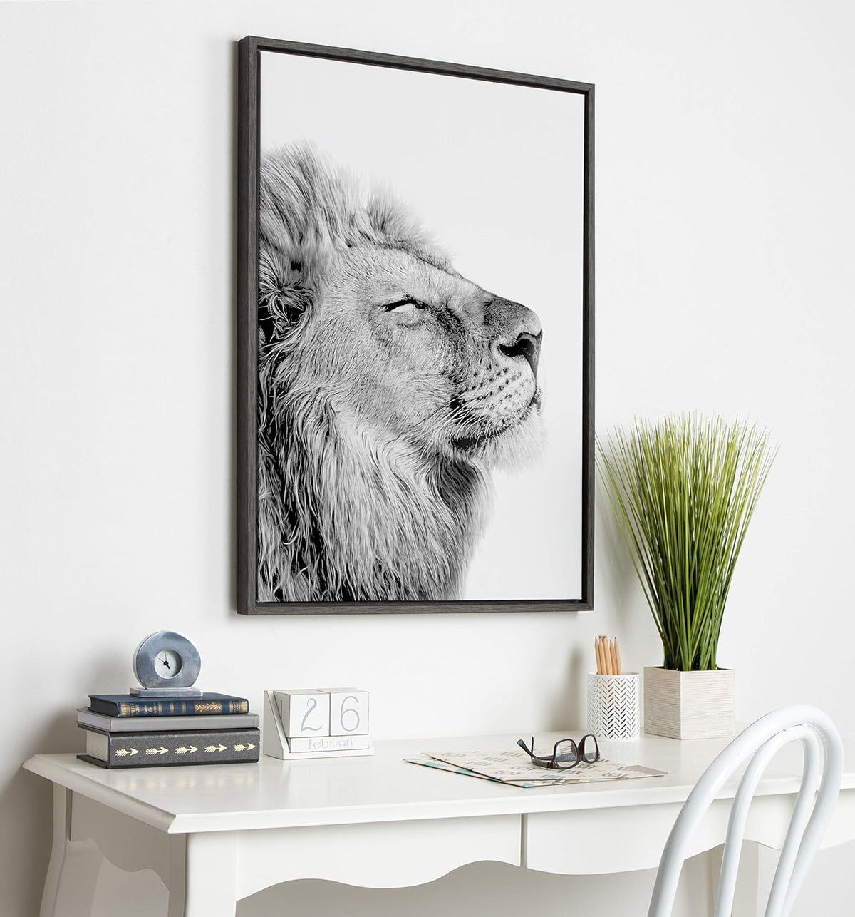 Black and White Lion Print Framed Canvas Wall Art T2516