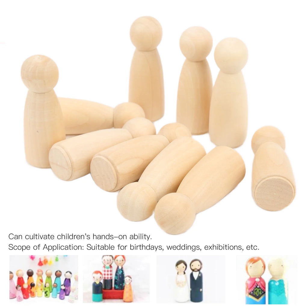 10Pcs Unfinished Wooden Peg Dolls for Kids DIY Craft 75mm / 3.0in X364