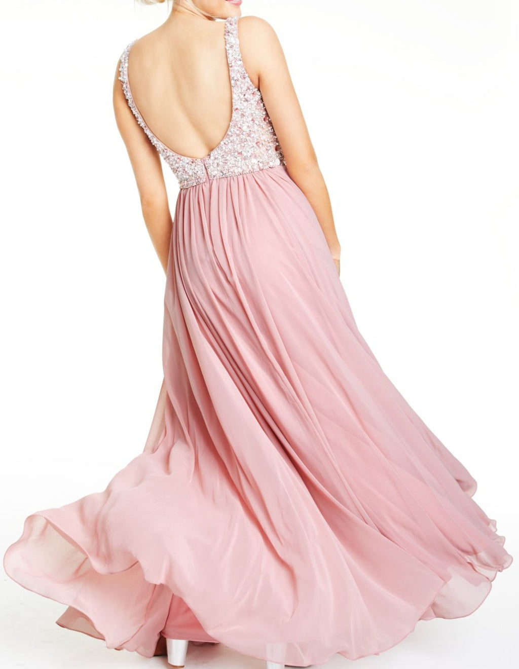 Pink Embellished Illusion Gown C99115