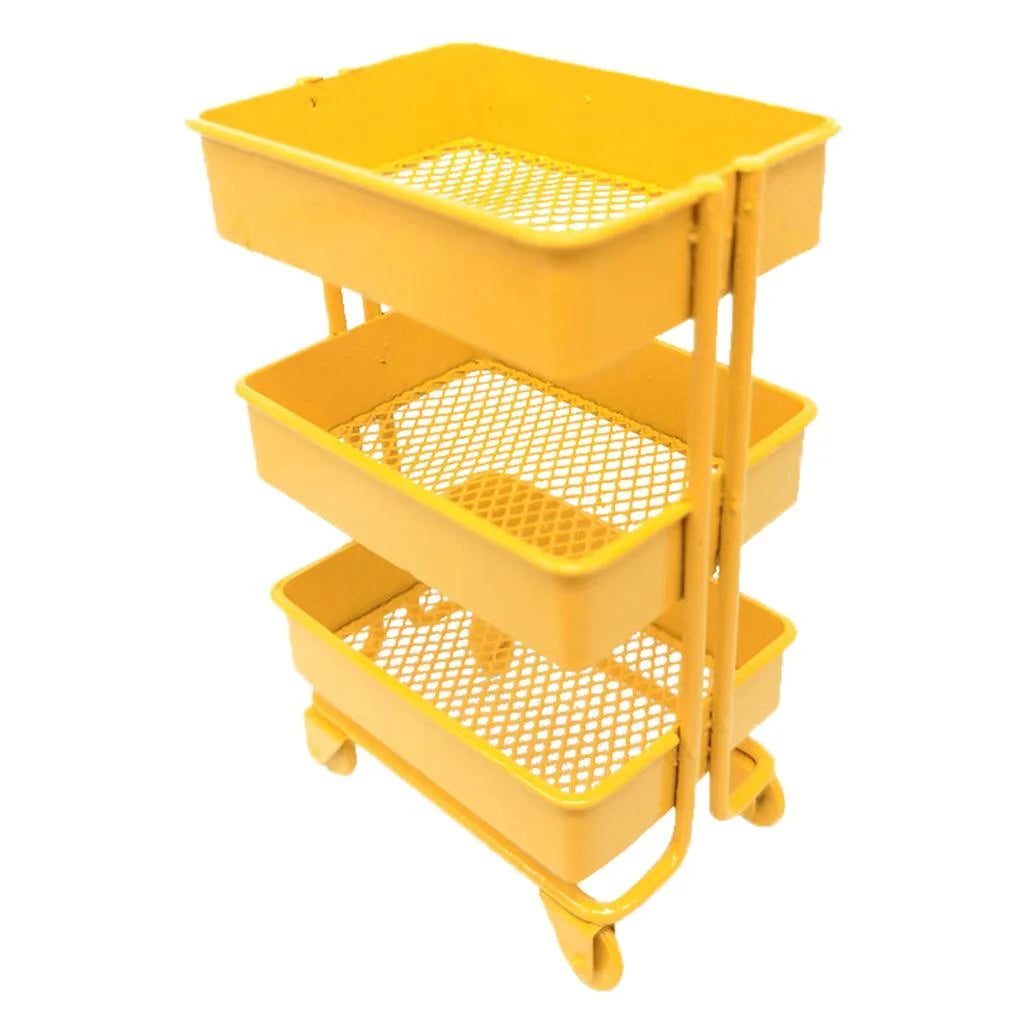 Yellow Metal Storage Shelf with Dollhouse Furniture Decor I3250