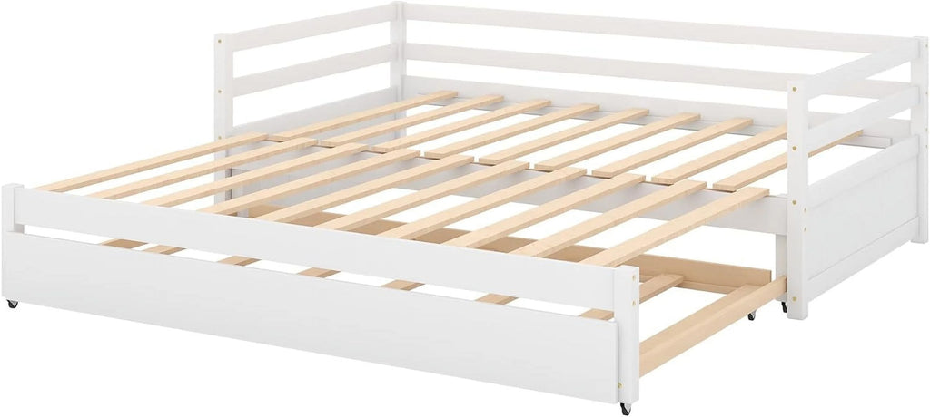 White Wood Extendable Daybed with Trundle C681