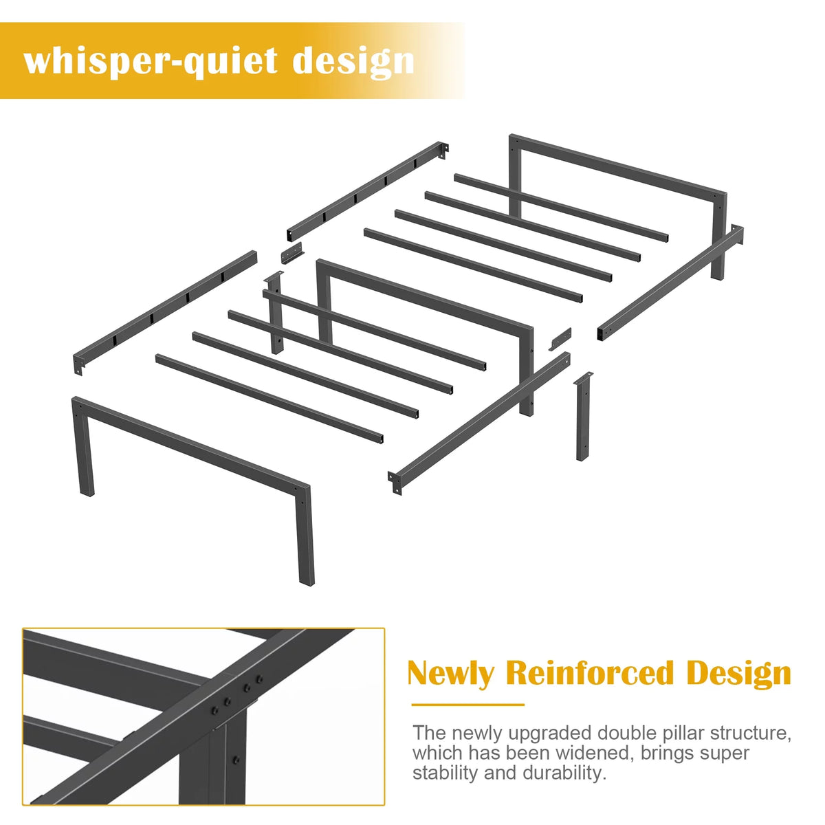 Black Twin Size Metal Platform Bed Frame with 14 inch Under Bed Storage C2032