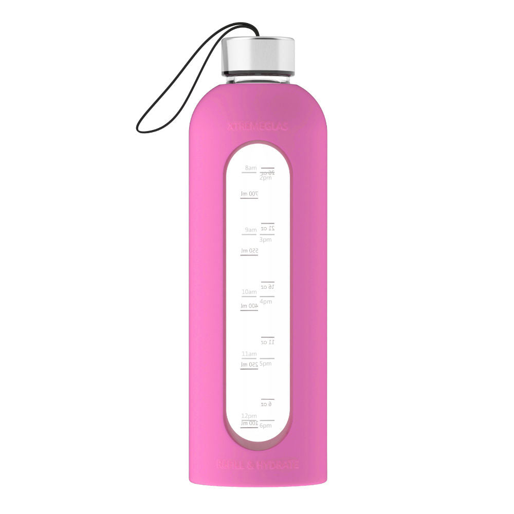 32 Oz Glass Water Bottle With Silicone Sleeve Leak Proof Lid (Pink) R8669