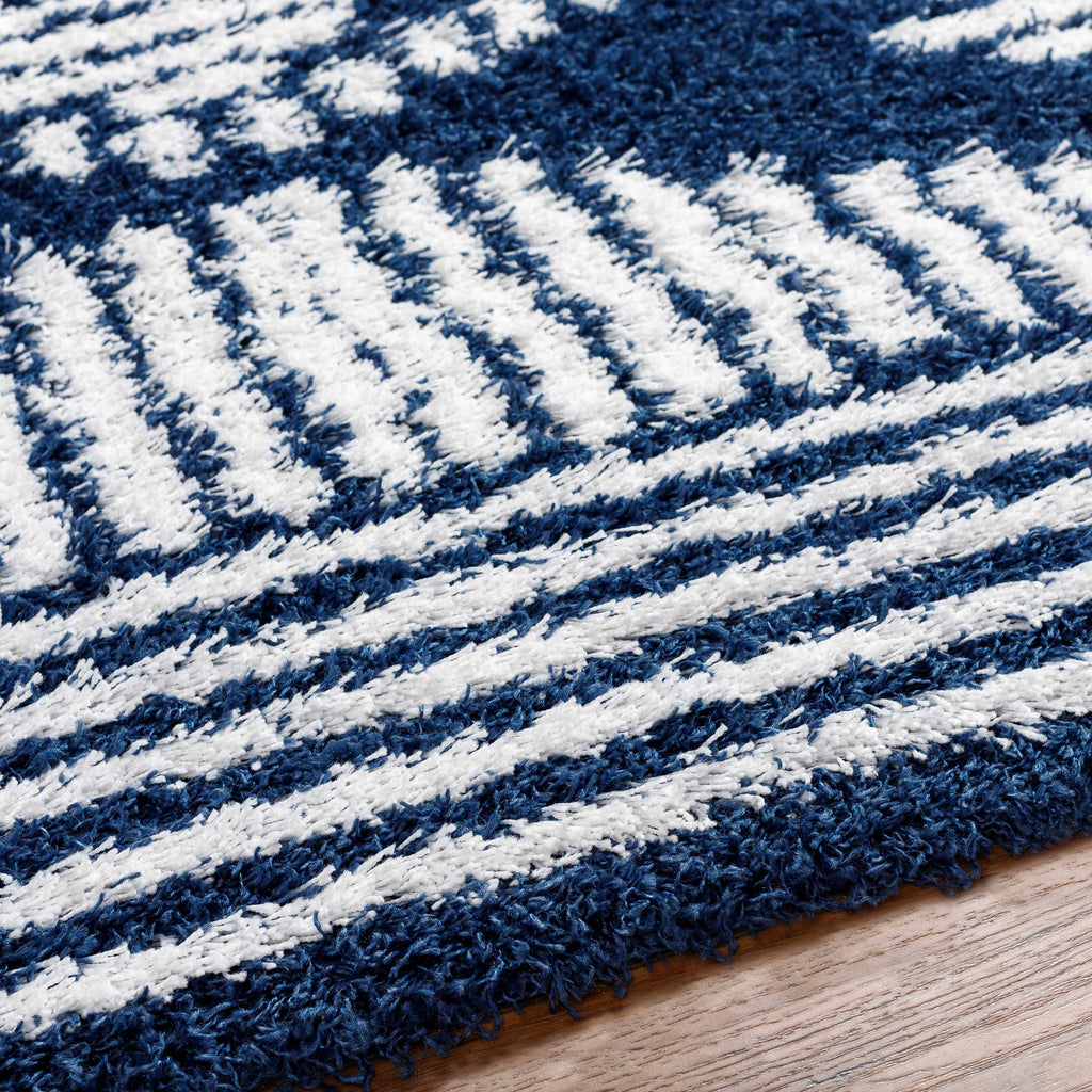 Blue Grey Off White Shag Area Rug J7478