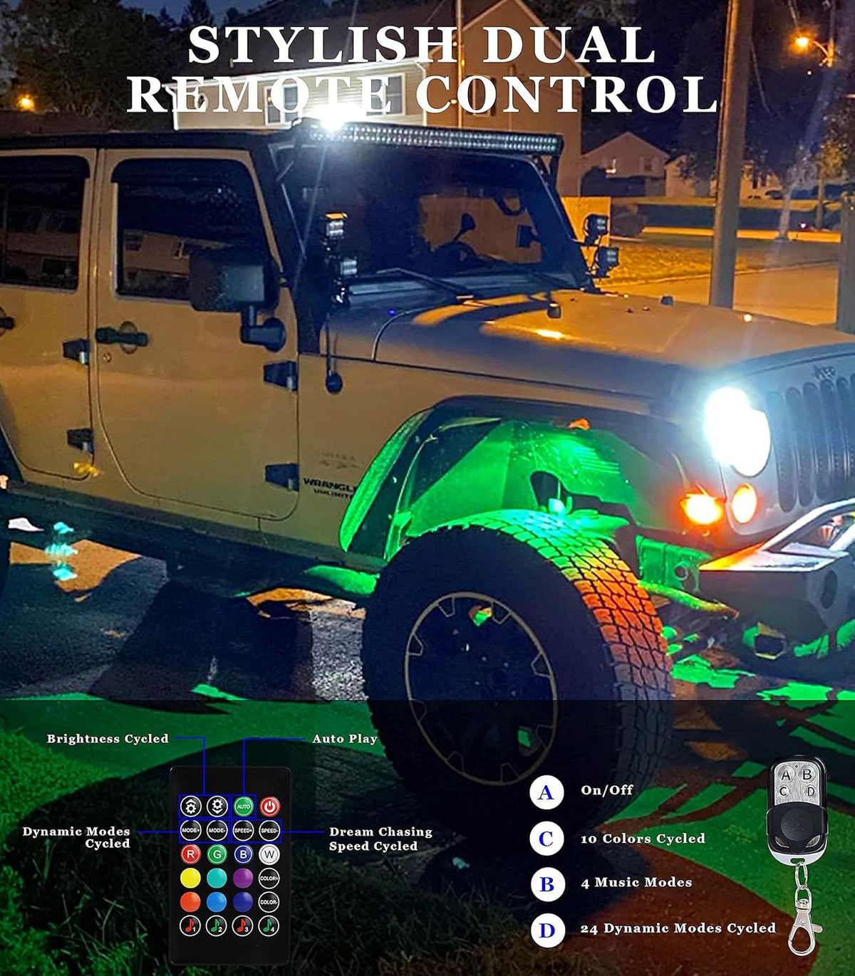 16 Pods RGB LED Rock Lights for Trucks P60610