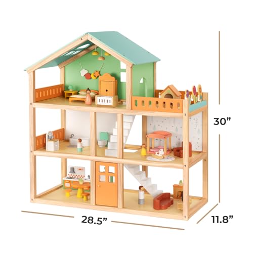 Large Wooden 3-Story Dollhouse with 42 Pcs Furniture J833731