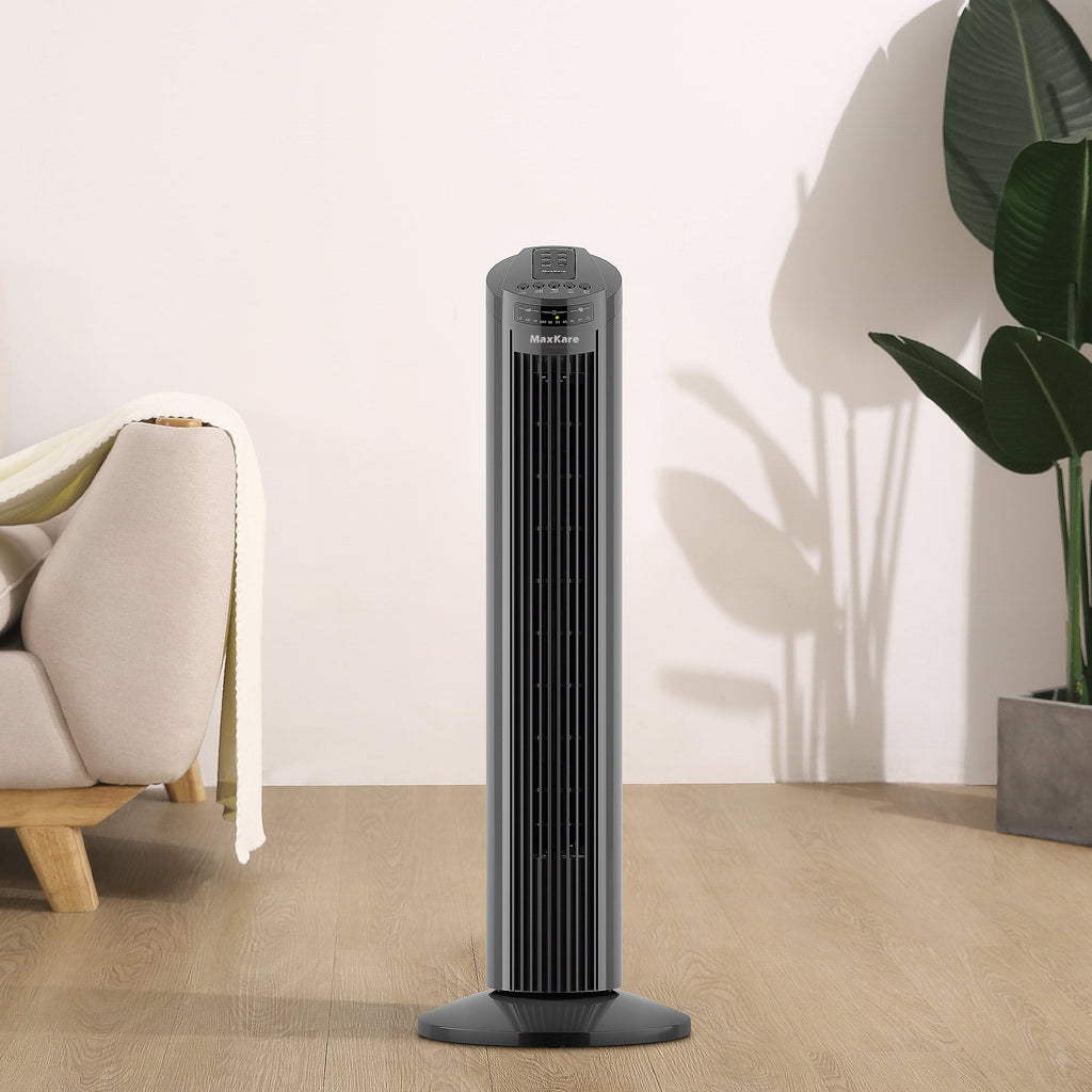 70° Oscillating Tower Fan with Remote Control 3 Speeds 3 Wind Modes Timer Dark Gray H87307