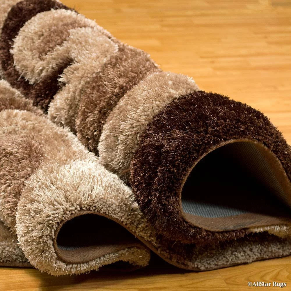 Shaggy Area Rug with 3D Brown Spiral Design 5' x 7' B6266