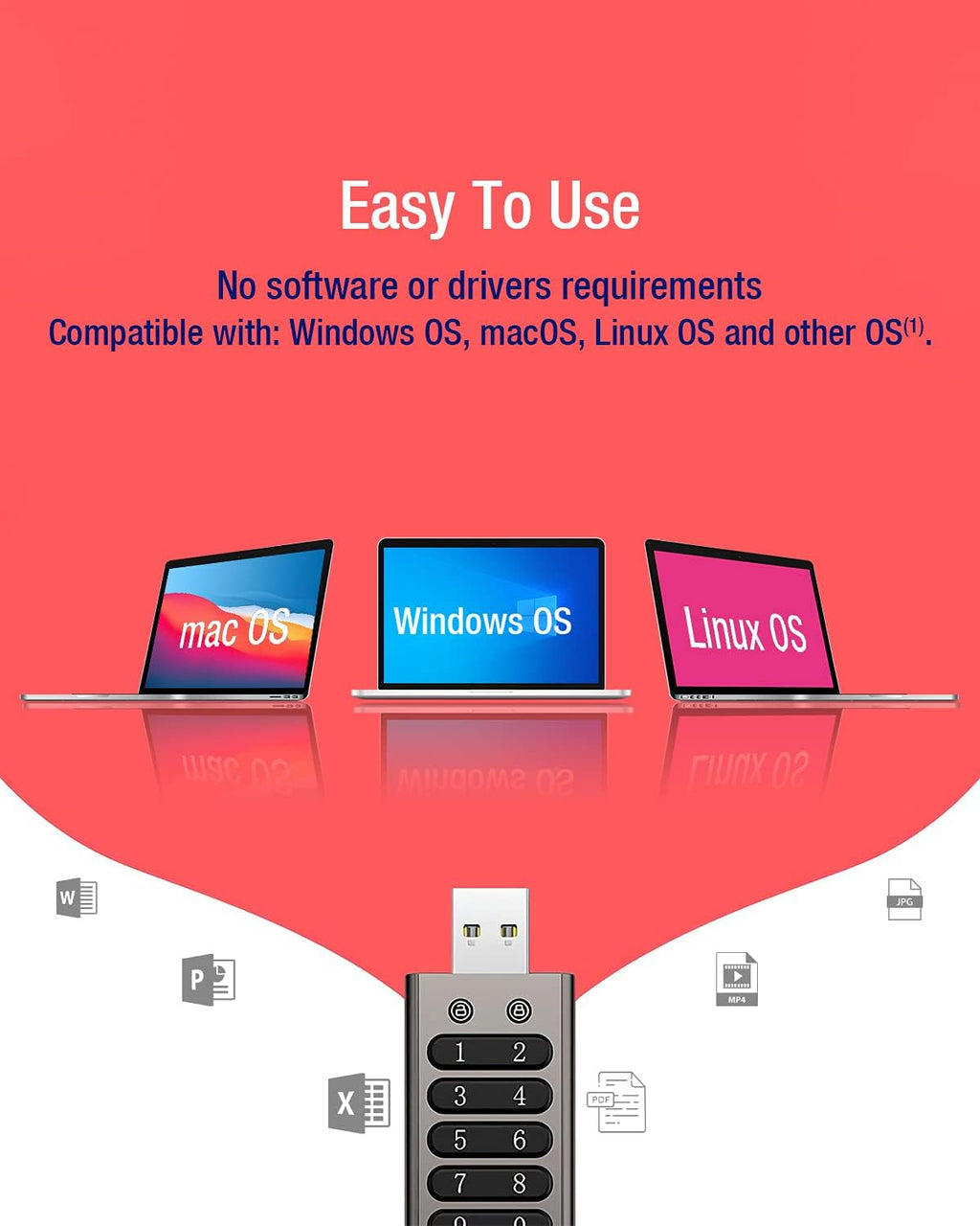 64GB Secure Encrypted USB Flash Drive with Keypad D4587
