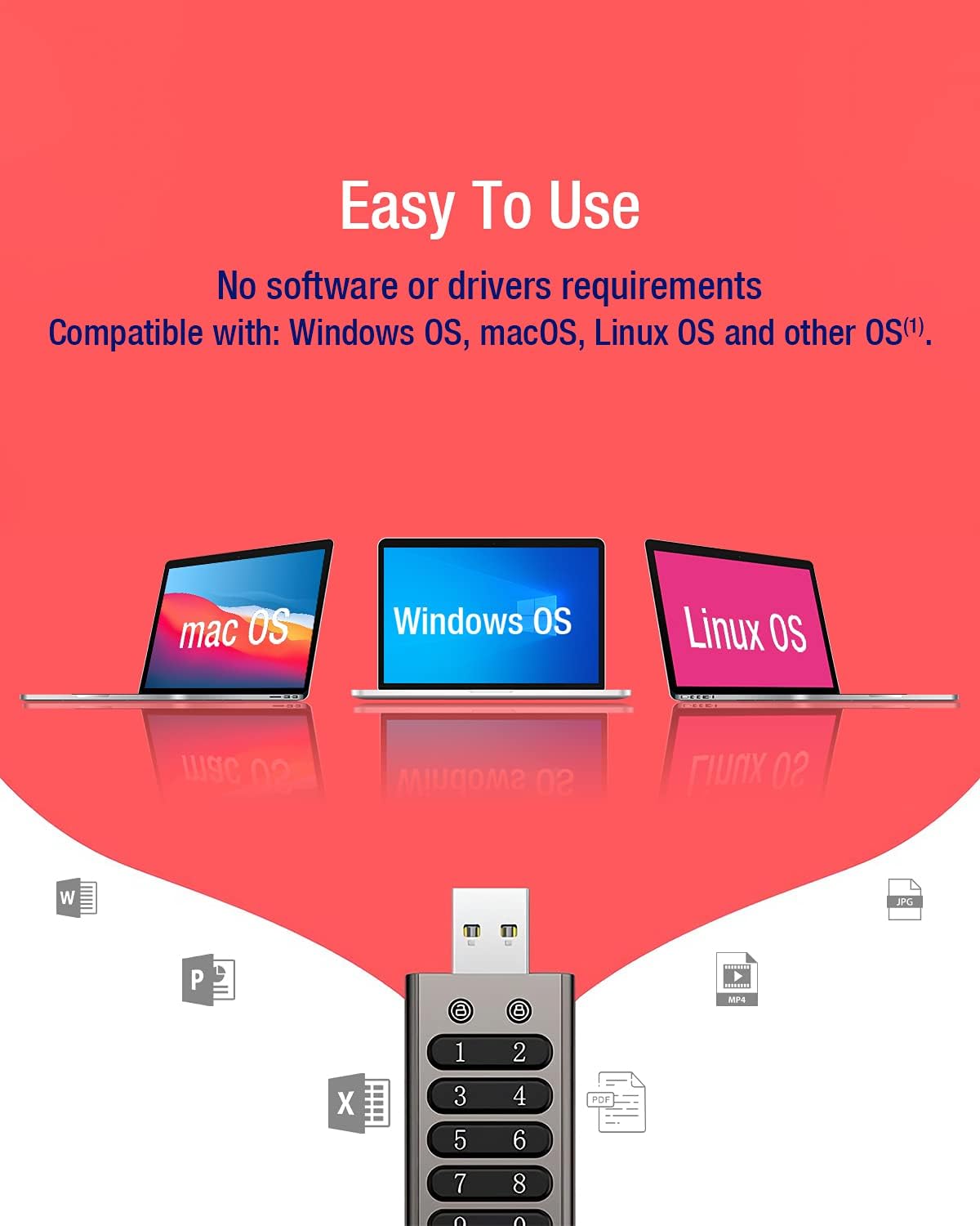 64GB Secure Encrypted USB Flash Drive with Keypad D4587