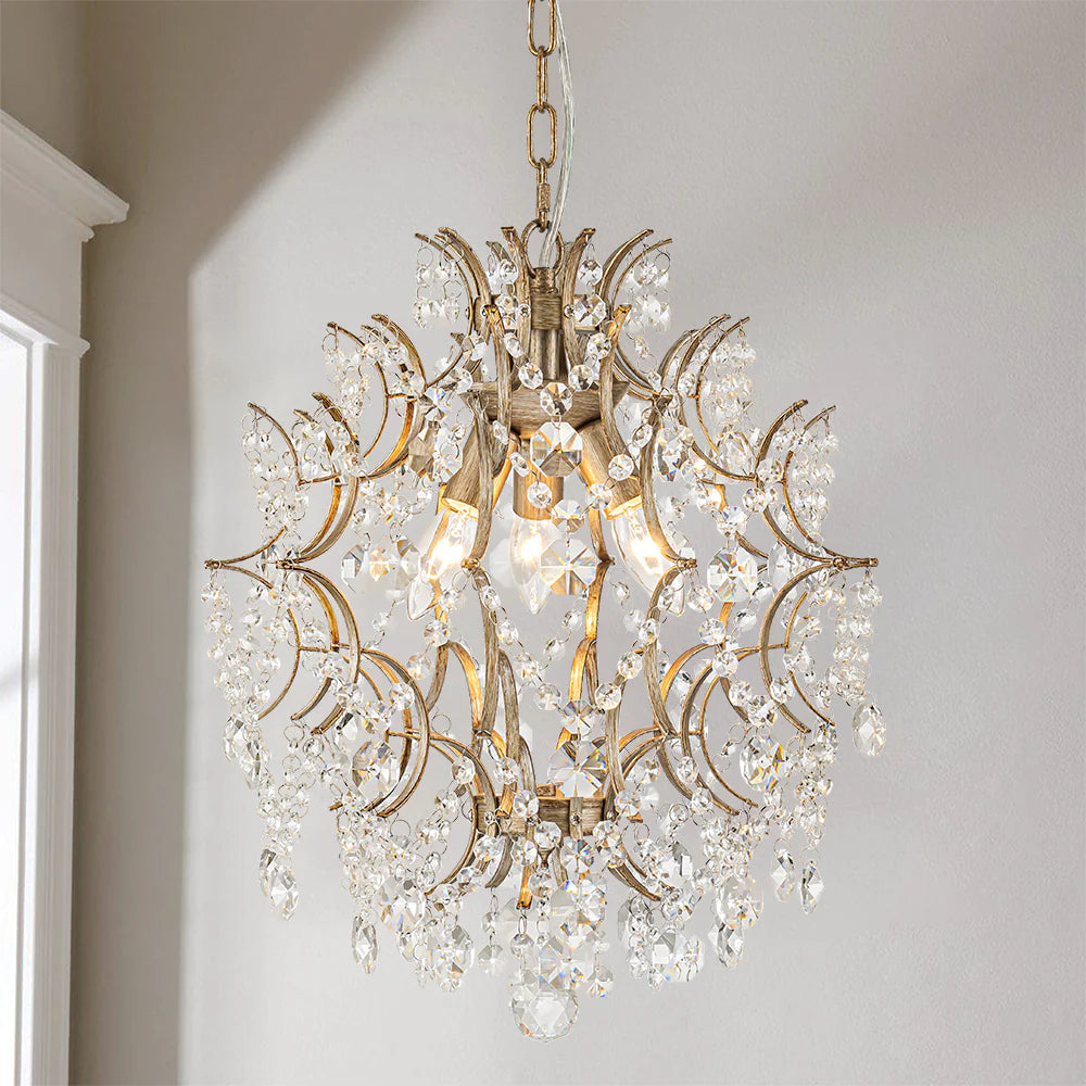 3-Light Tiered Cluster Crystal Beads Chandelier D184748