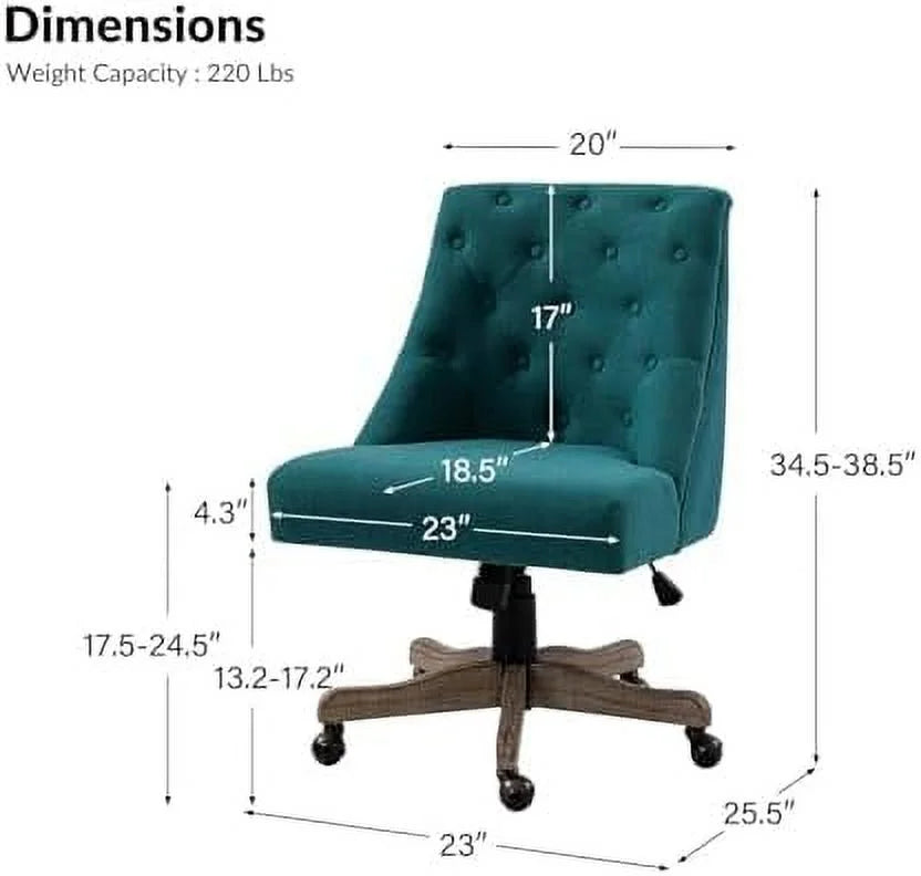Blue Tufted Upholstered Desk Chair with Wood Base C252902