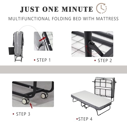 Black Folding Rollaway Bed with Mattress T258615