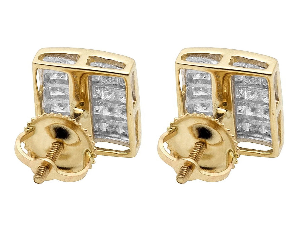 14K Yellow Gold Princess Diamond Stud Earrings O2332